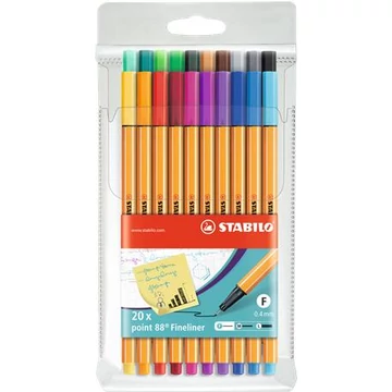 Tűfilc készlet, 0,4 mm, STABILO "Point 88", 20 különböző szín