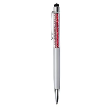 Golyóstoll, krémfehér, felül siam piros SWAROVSKI® kristályokkal töltve, TOUCH, 14 cm, ART CRYSTELLA®