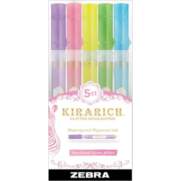 Szövegkiemelő készlet, 3,5 mm, vágott hegy, ZEBRA "Kirarich", 5 különböző szín Szövegkiemelő készlet, 3,5 mm, vágott hegy, ZEBRA "Kirarich", 5 különböző szín