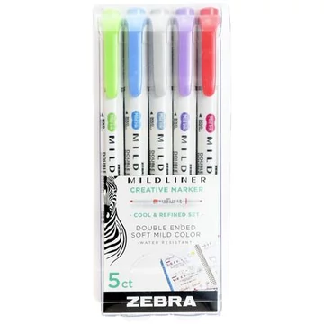 Szövegkiemelő készlet, 1,4/4,0 mm, kétvégű ZEBRA "Mildliner Cool & Refined" 5 szín Szövegkiemelő készlet, 1,4/4,0 mm, kétvégű ZEBRA "Mildliner Cool & Refined" 5 szín