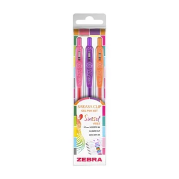 Zseléstoll készlet, 0,25 mm, nyomógombos, ZEBRA "Sarasa Clip Sunset", 3 különböző szín