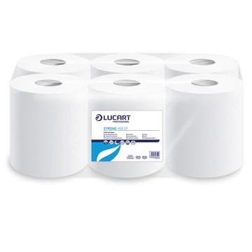 Törlőkendő, tekercses, belső adagolású, 2 rétegű, LUCART, "Strong 450 CF", hófehér