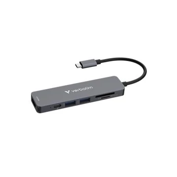 USB elosztó-HUB, USB-C /2xUSB-A, HDMI, USB-C, SD, MicroSD, VERBATIM