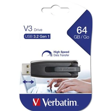 Pendrive, 64GB, USB 3.2, 80/25 MB/s, VERBATIM "V3", fekete-szürke Pendrive, 64GB, USB 3.2, 80/25 MB/s, VERBATIM "V3", fekete-szürke