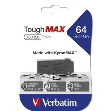 Pendrive, 64GB, USB 2.0, extra ellenálló, VERBATIM "ToughMAX", fekete Pendrive, 64GB, USB 2.0, extra ellenálló, VERBATIM "ToughMAX", fekete