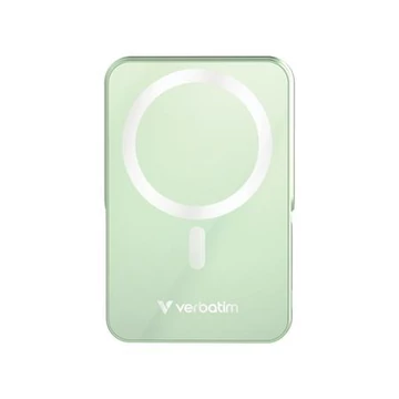 Power bank, külső akkumulátor, mágneses (vezeték nélküli), 10.000mAh, kitámasztó, VERBATIM "Charge n Go", zöld