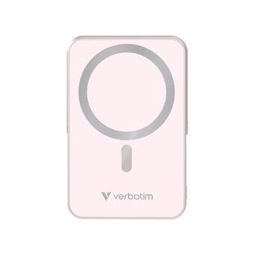 Power bank, külső akkumulátor, mágneses (vezeték nélküli), 10.000mAh, kitámasztó, VERBATIM "Charge n Go", rózsaszín