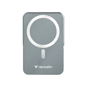 Power bank, külső akkumulátor, mágneses (vezeték nélküli), 10.000mAh, kitámasztó, VERBATIM "Charge n Go", szürke