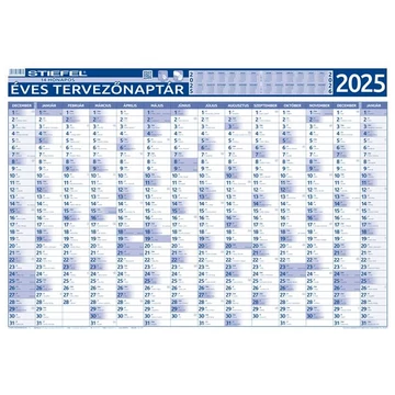 Éves tervező és projekt naptár, kétoldalas, fémléces, kék színű filctollal, 70x100 cm, 2025 évi, STIEFEL