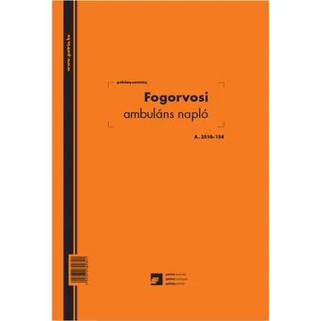 Fogorvosi ambuláns napló 250 lapos könyv A/4 álló