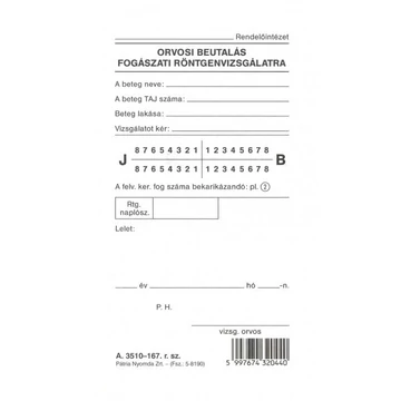 Fogászati beutaló szabadlap 85x148 mm
