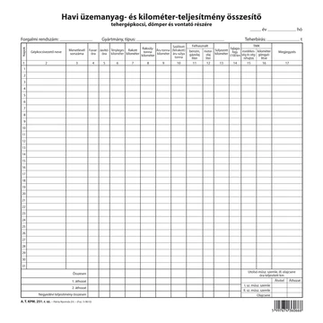 Havi összesítő (teher) szabadlap 295x295 mm Havi összesítő (teher) szabadlap 295x295 mm