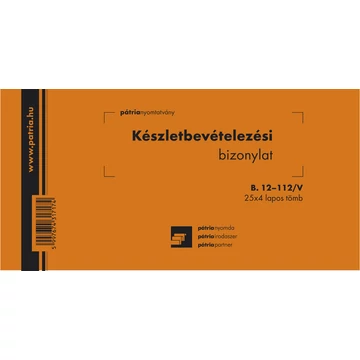 Készletbevételezési bizonylat 2 tételes 25x4 lapos tömb 203x102 mm Készletbevételezési bizonylat 2 tételes 25x4 lapos tömb 203x102 mm