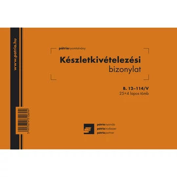 Készletkivételezési bizonylat 8 tételes 25x4 lapos tömb A/5 fekvő Készletkivételezési bizonylat 8 tételes 25x4 lapos tömb A/5 fekvő