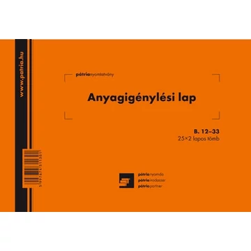 Anyagigénylési lap 8 tételes 25x2 lapos tömb A/5 fekvő Anyagigénylési lap 8 tételes 25x2 lapos tömb A/5 fekvő