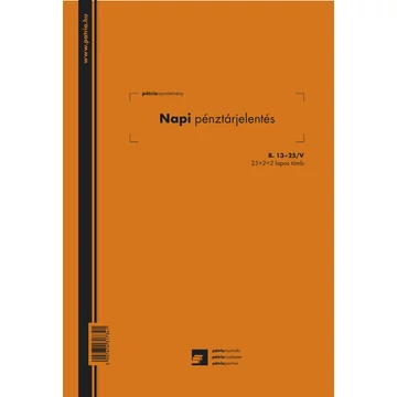 Napi pénztárjelentés 25x2+2 lapos tömb A/4 álló Napi pénztárjelentés 25x2+2 lapos tömb A/4 álló