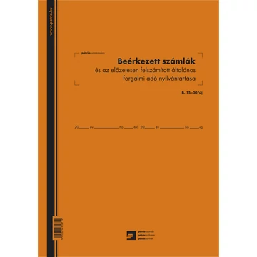 Beérkezett számlák és az előzetesen felszámított általános forgalmi adó nyilvántartó 50 lapos füzet 3 Áfás 240x340 mm Beérkezett számlák és az előzetesen felszámított általános forgalmi adó nyilvántartó 50 lapos füzet 3 Áfás 240x340 mm