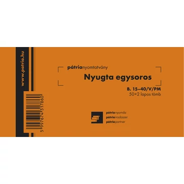Nyugta (egysoros) 50x2 lapos tömb Nyugta (egysoros) 50x2 lapos tömb