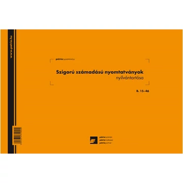 Szigorú számadású nyomtatványok nyilvántartása NÉBIH 25 lapos tömb A/4 fekvő