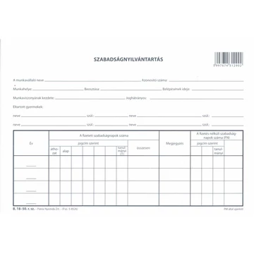 Szabadságnyilvántartás A/5 fekvő Szabadságnyilvántartás A/5 fekvő