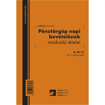 Pénztárgép napi bevételének módosító tételei 25x2 lapos tömb A/5 álló Pénztárgép napi bevételének módosító tételei 25x2 lapos tömb A/5 álló