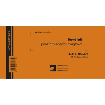 Bevételi pénztárbizonylat nyugtával 25x3 lapos tömb 203x102 mm