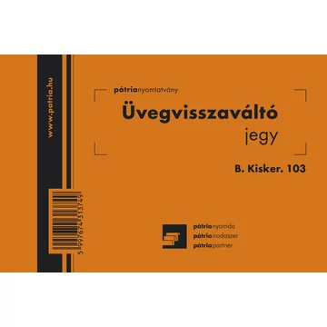 Üvegvisszaváltó jegy 100 lapos tömb 105x70 mm Üvegvisszaváltó jegy 100 lapos tömb 105x70 mm