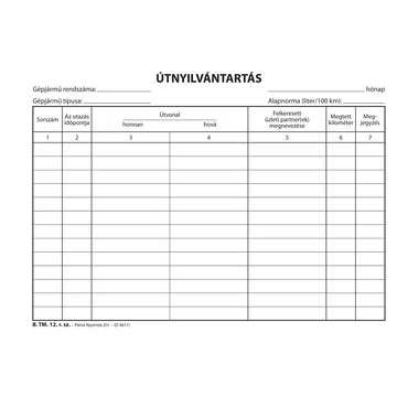 Útnyilvántartó 50 lapos tömb A/5 fekvő Útnyilvántartó 50 lapos tömb A/5 fekvő