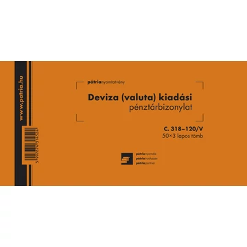 Deviza (valuta) kiadási pénztárbizonylat 50x3 lapos tömb 203x102 mm Deviza (valuta) kiadási pénztárbizonylat 50x3 lapos tömb 203x102 mm
