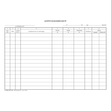 Letét elszámolási ív szabadlap A/4 álló