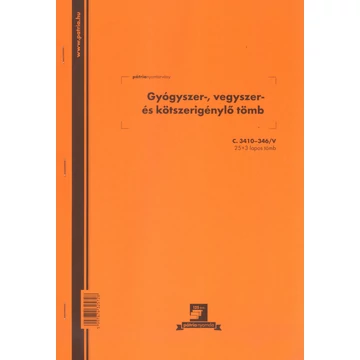 Gyógyszer-,vegyszer- és kötszerigénylő tömb 25x3 lapos 203x295 mm