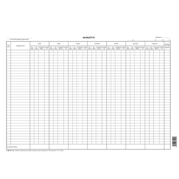 Jelenléti ív 2x36 fő nyilvántartására 420x295 mm Jelenléti ív 2x36 fő nyilvántartására 420x295 mm