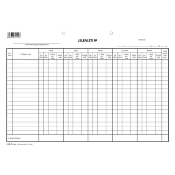 5 napos jelenléti ív szabadlap A/4 fekvő 5 napos jelenléti ív szabadlap A/4 fekvő