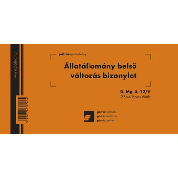 Állatállomány belső változás bizonylat 25x4 lapos tömb 203x102 mm Állatállomány belső változás bizonylat 25x4 lapos tömb 203x102 mm