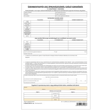 Üzembentartói jog átruházásáról szóló szerződés 4 lapos garn. A/4 Üzembentartói jog átruházásáról szóló szerződés 4 lapos garn. A/4