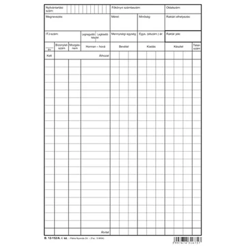 Raktári nyilvántartó lap 170x245 mm Raktári nyilvántartó lap 170x245 mm