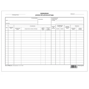 Munkaruha juttatási idő nyilvántartó lap A/4 fekvő Munkaruha juttatási idő nyilvántartó lap A/4 fekvő