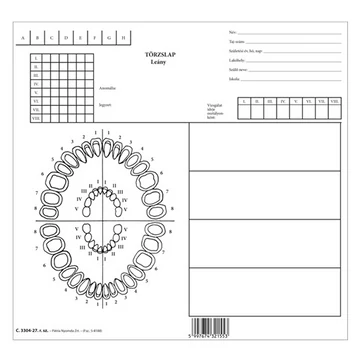 Iskolafogászati törzslap lány szabadlap 247x230 mm Iskolafogászati törzslap lány szabadlap 247x230 mm