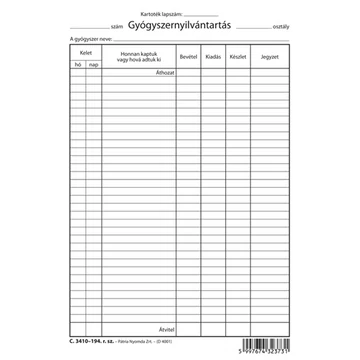 Gyógyszernyilvántartás szabadlap A/5 álló Gyógyszernyilvántartás szabadlap A/5 álló