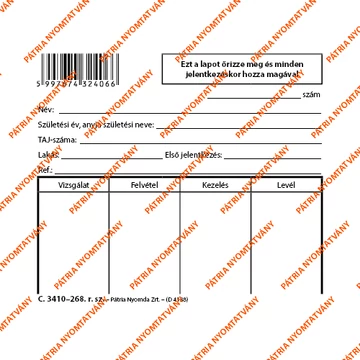 Onkológiai jelentés szabadlap 120x100 mm Onkológiai jelentés szabadlap 120x100 mm