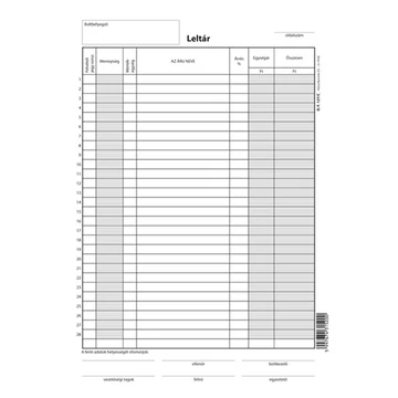 Leltárfelvételi ív szabadlap A/4 álló Leltárfelvételi ív szabadlap A/4 álló