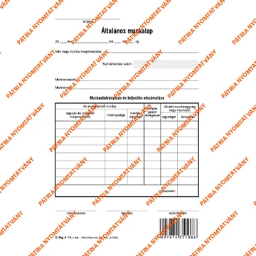 Általános munkalap A/4 fekvő Általános munkalap A/4 fekvő