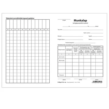 Munkalap erőgépvezetők részére szabadlap A/5 álló