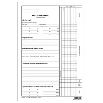 Javítási munkalap 100 lapos tömb A/4 álló Javítási munkalap 100 lapos tömb A/4 álló