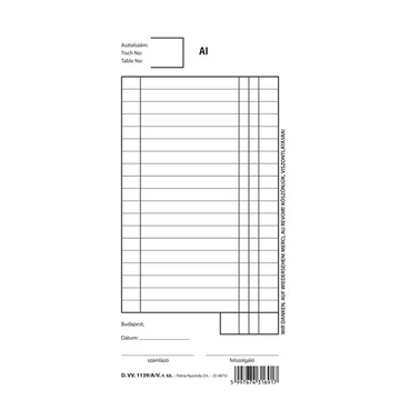 Felszolgáló számla 25x2 lapos tömb 102x203 mm Felszolgáló számla 25x2 lapos tömb 102x203 mm
