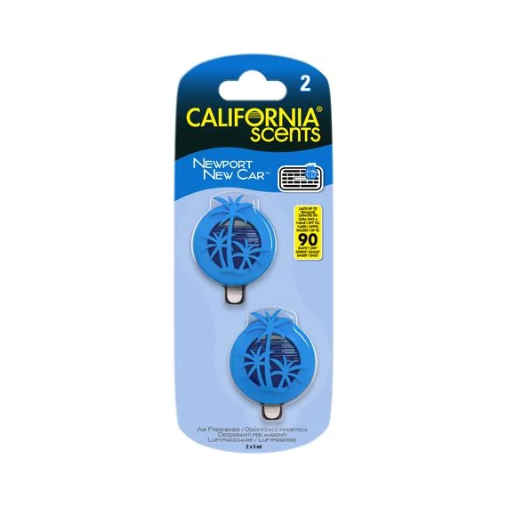 Autóillatosító, mini diffúzer, 2*3 ml, CALIFORNIA SCENTS "Newport New Car"