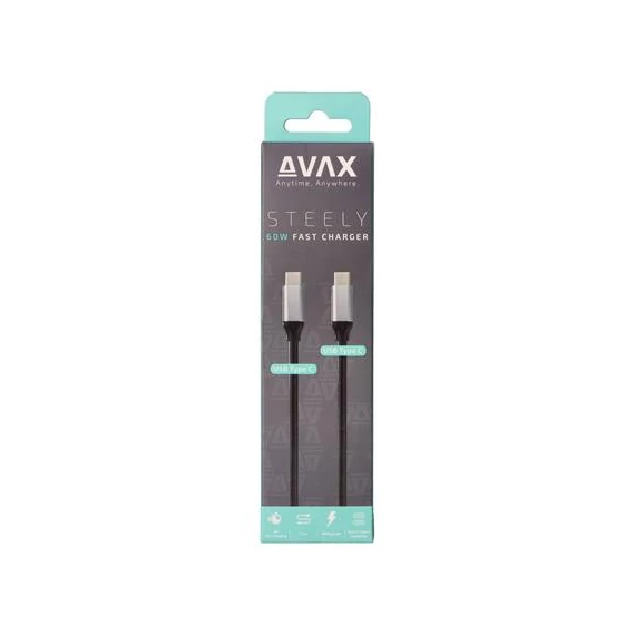 Töltőkábel, USB-C - USB-C, 60W, 1,5 m, AVAX "CB302G", acélszürke