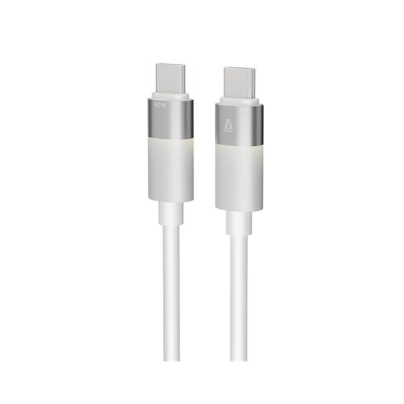 Töltőkábel, USB-C - USB-C, 60W, 1 m, AVAX "CB316 Glowy", fehér