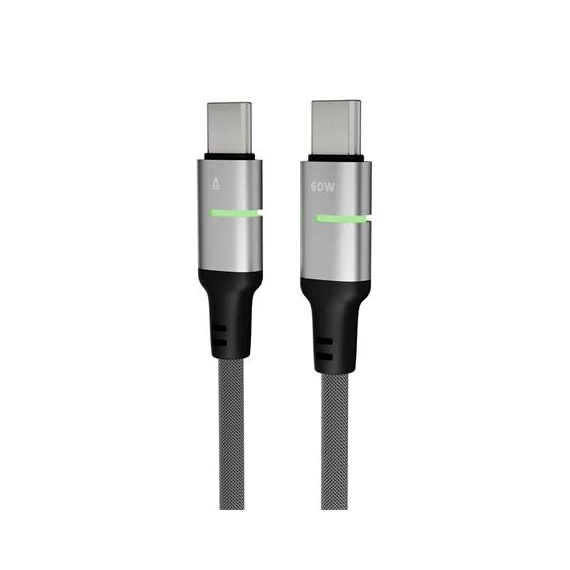 Töltőkábel, USB-C - USB-C, 60W, 2 m, AVAX "CB632 Steely LED", fekete