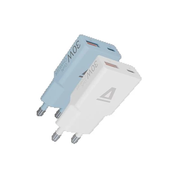Hálózati töltő, GaN, USB-A + USB-C, AVAX "CH6411 Nano Slim", 2 db, fehér + világoskék